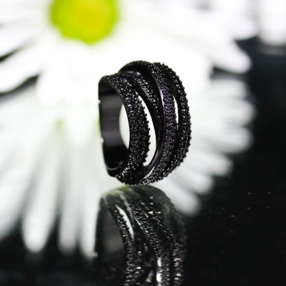 925 14KT Gold Dipped Black Topaz Pave Engagement - Picture 7 of 8